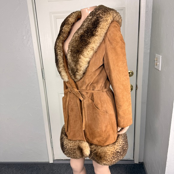 Vintage 70s Scully Penny Lane Jacket  14 Fur Suede Leather Tie Coat Y2K K3-16 - Picture 4 of 10